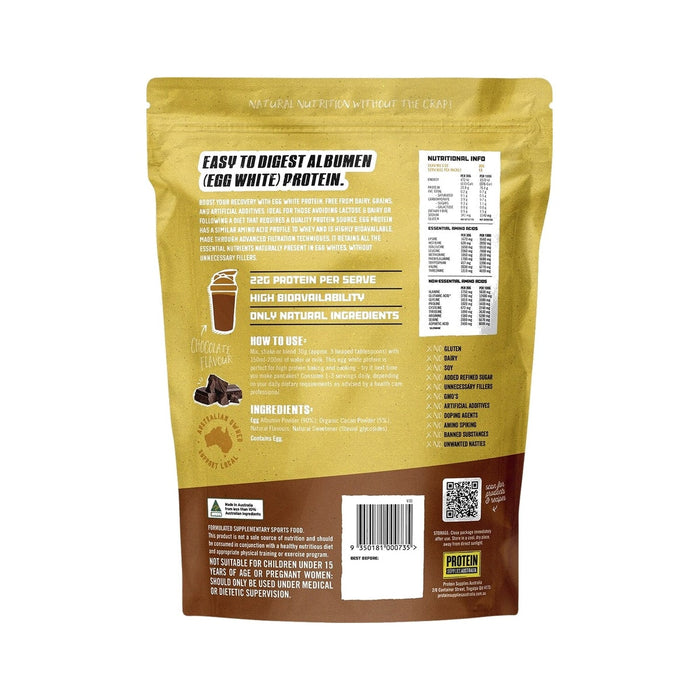 Protein Supplies Australia Paleo Pro Egg White Protein Chocolate 400g back of pack