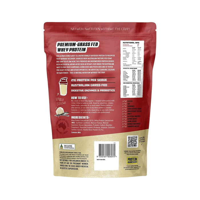 Protein Supplies Australia Australian Whey Protein 1kg Vanilla back of pack