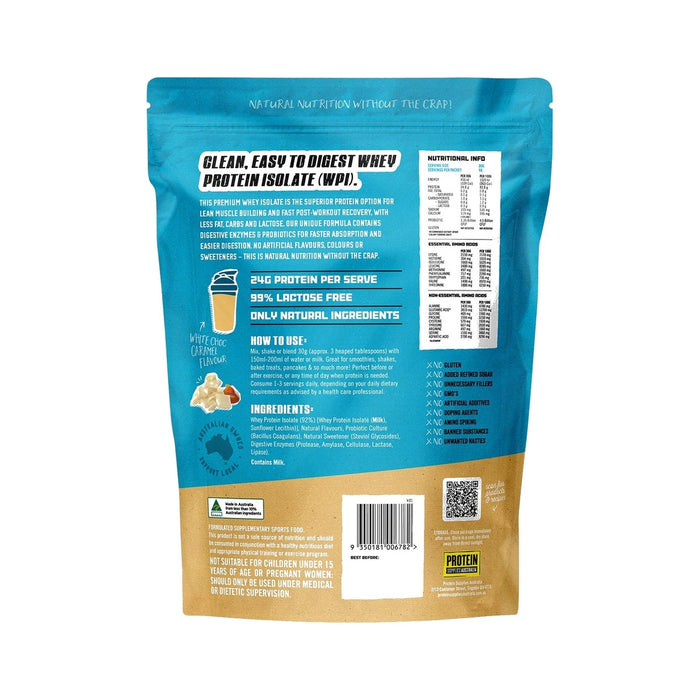 Protein Supplies Australia WPI Whey Protein Isolate 500g White Choc Caramel back of pack