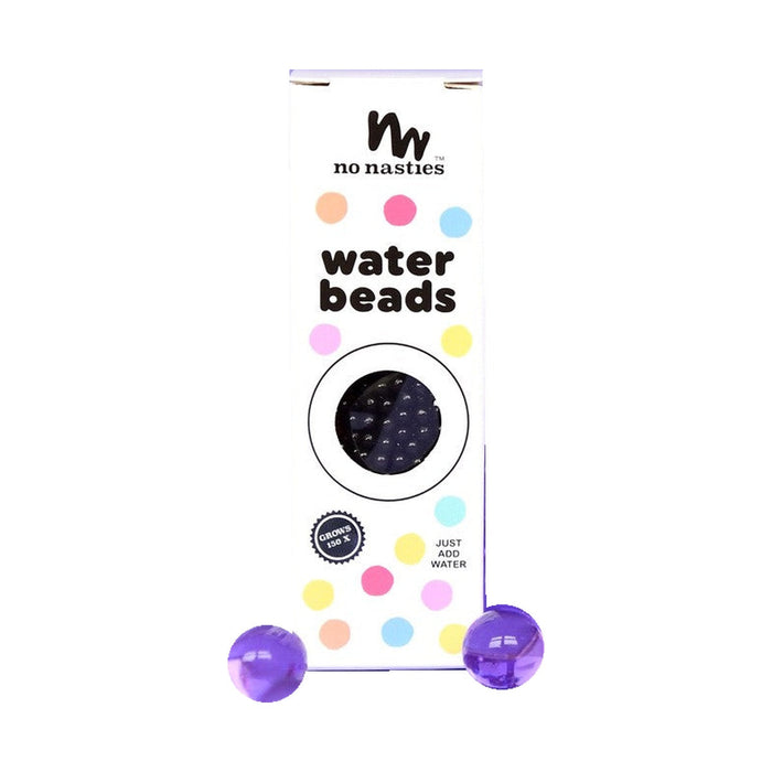 No Nasties Kids Water Beads Purple Parade 10g — carton with expanded beads on white