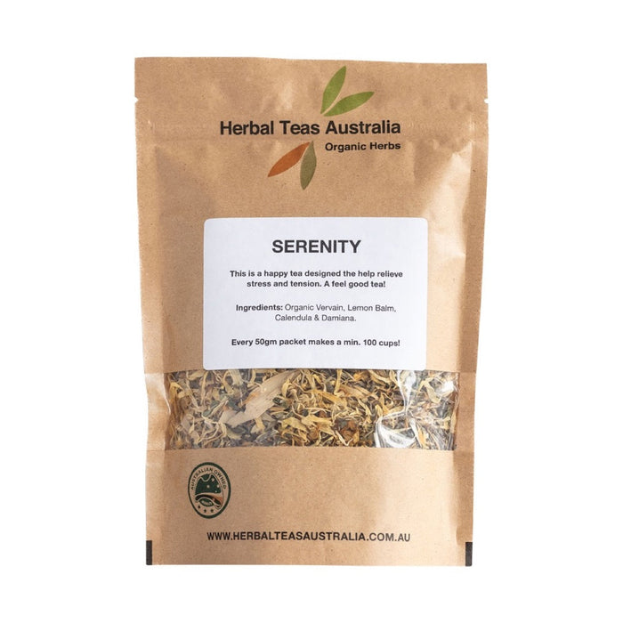 Herbal Teas Australia Serenity Herbal Tea 50g front pack on white background
