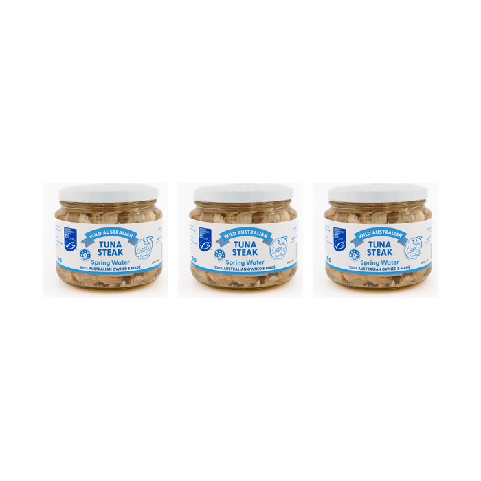 Little Tuna Wild Australian Tuna Steak in Spring Water 290g — 3 matching jars
