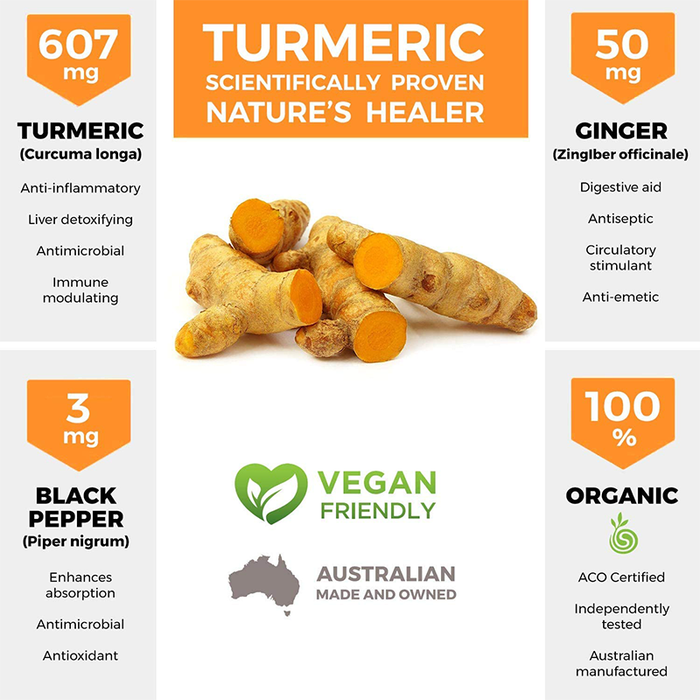 Therapeia Australia Organic Turmeric Capsules With Black Pepper PLUS 120 Caps 3 Pack
