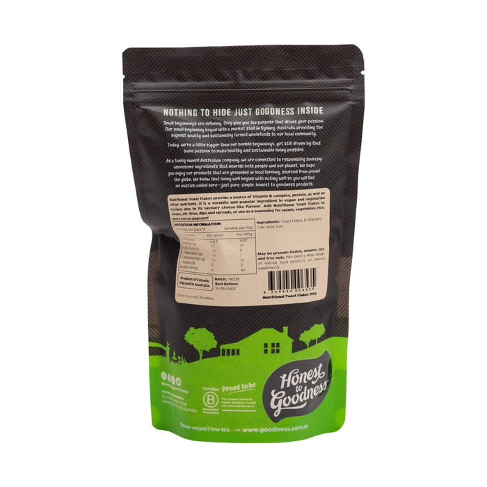 Honest to Goodness Nutritional Yeast Flakes 150g back label